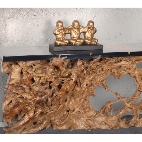 Afd Home Emoticon Clay Monks with Wooden Base Gold  Black 12019844